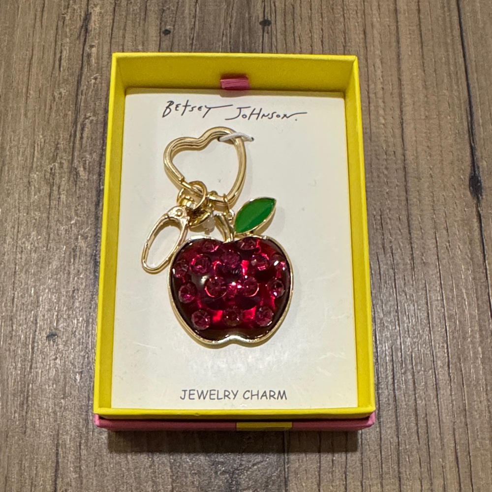 NIB Betsey Johnson Apple Key Chain & Bag Charm for Back to School Gift